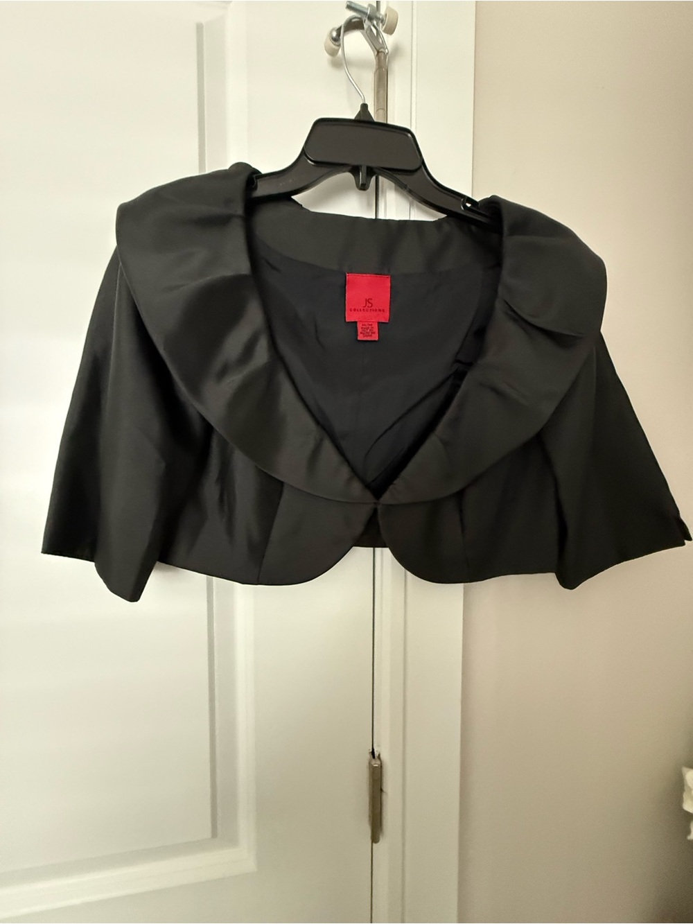 JS Collections Black Satin Cropped Cape Jacket/ bolero size medium